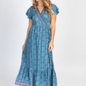 Natural life brown ditsy floral XL dress wrap v-neck boho Maxi